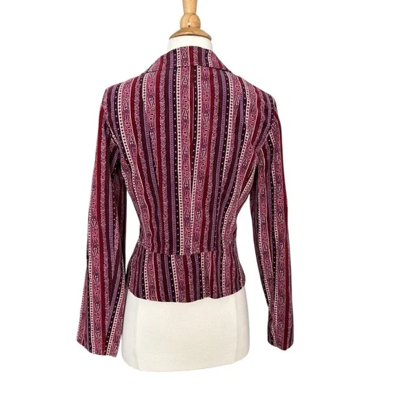 Vintage Inspired Boho Purple Velvet Stripe Blazer Jacket Hippie Retro 70s Small - Picture 7 of 13